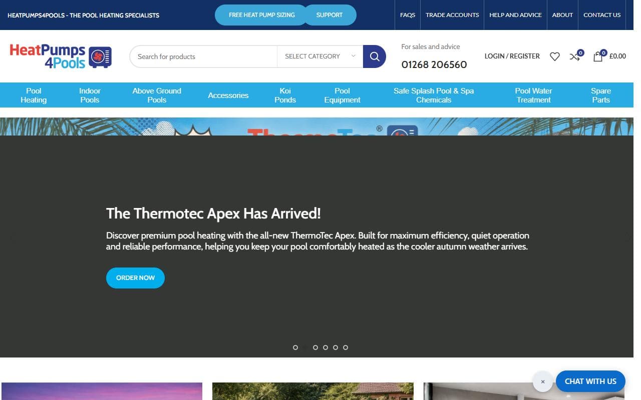Heat Pumps 4 Pools — homepage screenshot